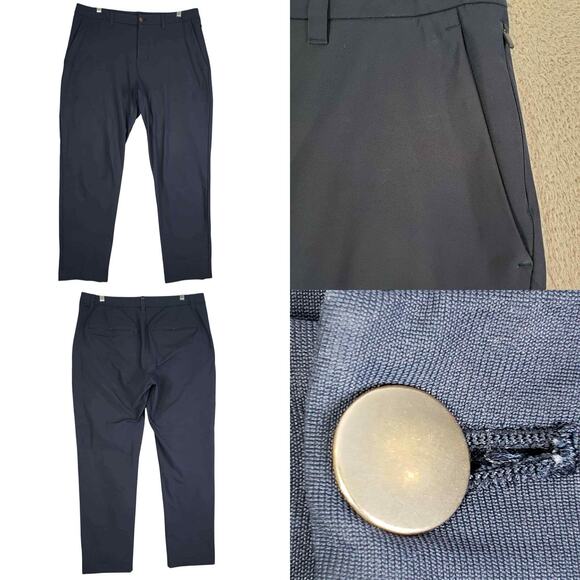Lululemon Pants Mens Navy Blue Chino Flat Front Size 34 Straight Leg - Picture 1 of 8